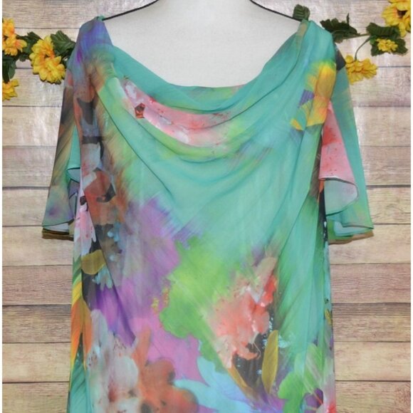 Fairy Core Pastel Floral Midi Dress 20W Scoop Neck Flutter Sleeve Asymmetrical - Picture 2 of 13